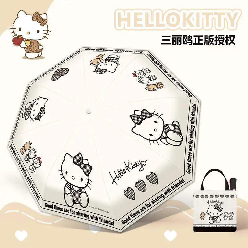 

Sanrio Hello Kitty Черно-белая серия Складной зонт Kawaii Аниме Симпатичный зонт двойного назначения с защитой от ультрафиолета и солнца и дождя