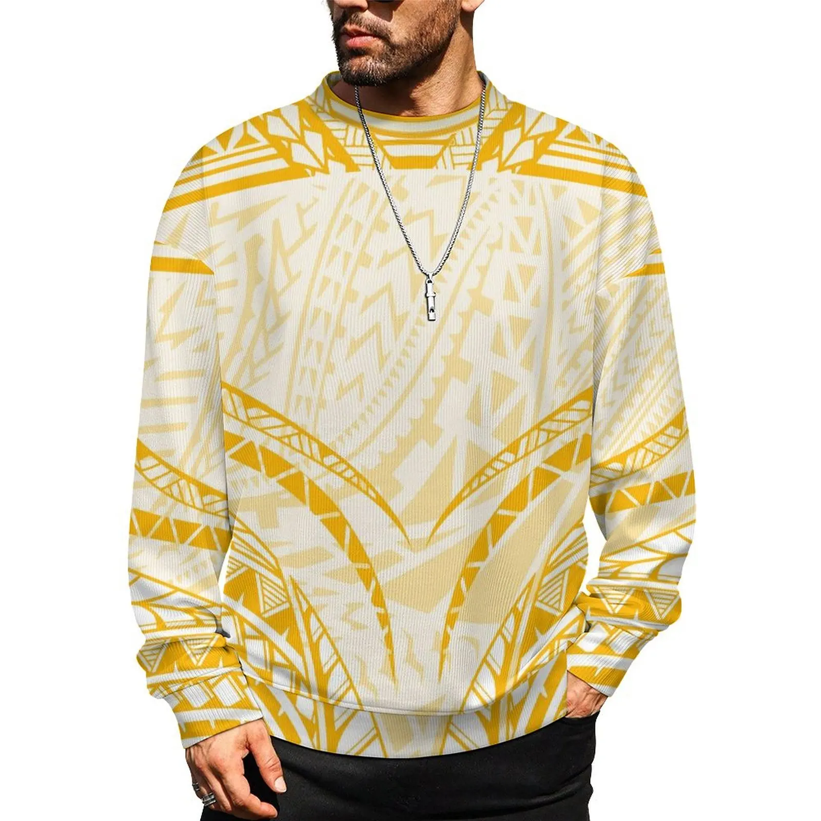 Men'S Autumn And Winter Pullover Sweater Custom Polynesian Traditional Print Pattern Casual Loose Crewneck Warm Sweater