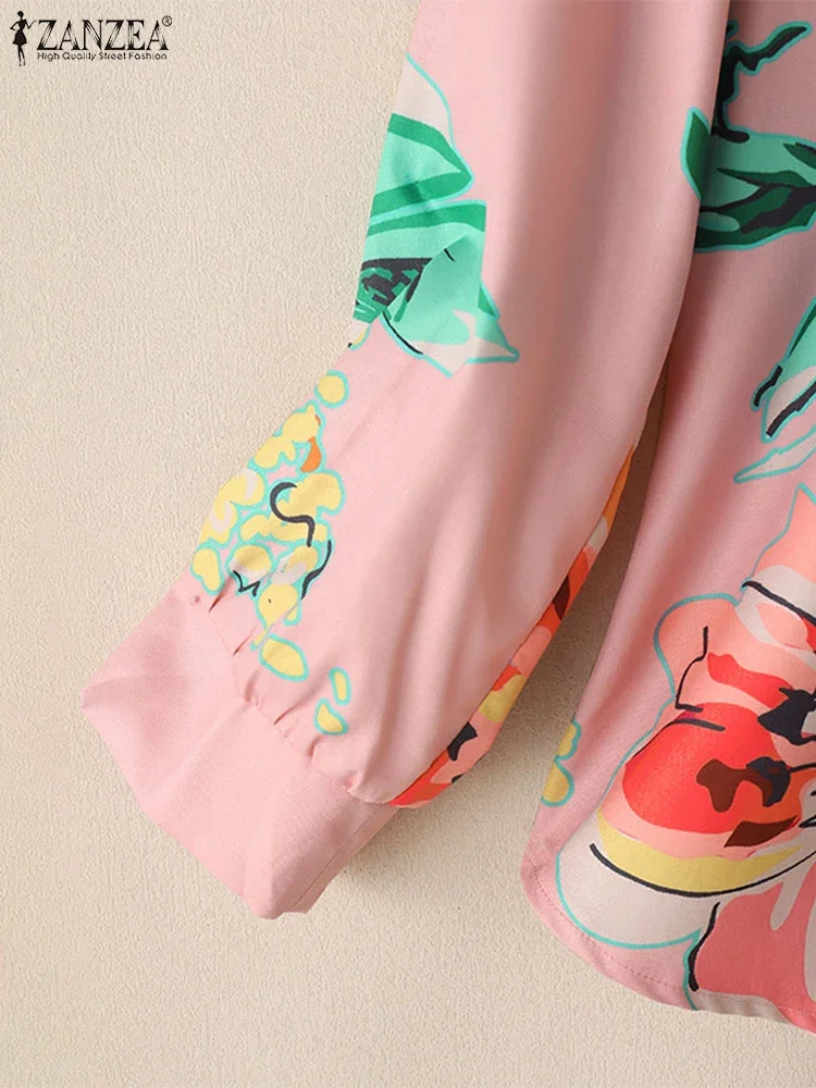 ZANZEA Summer Casual Holiday 2 Pieces Short Sets Women Floral Print Long Sleeve Shirts & Elastic Waist Shorts 2pcs Suits Outfits