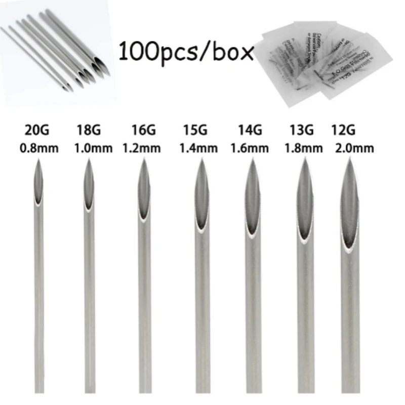 

100pcs/box Disposable Sterile Body Piercing Needle 12G 14G 16G 18G 20G Steel Sterile Disposable ForEar Nose Navel Nipple Lip