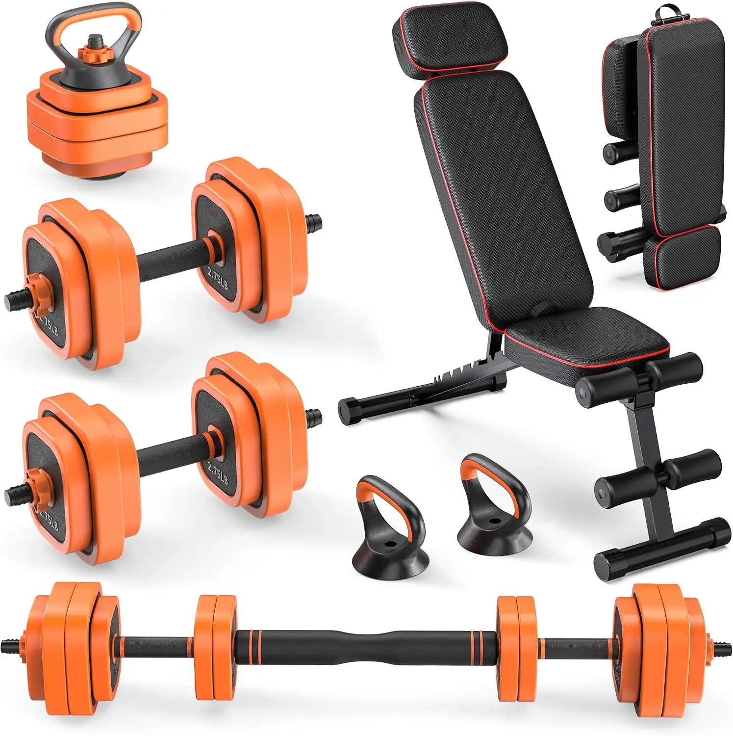 4-in-1 Adjustable Dumbbell Set with 10-Angle Foldable Bench, 800LBS Capacity, Square Anti-Roll Plates & Space-Saving Home Gym Bundle