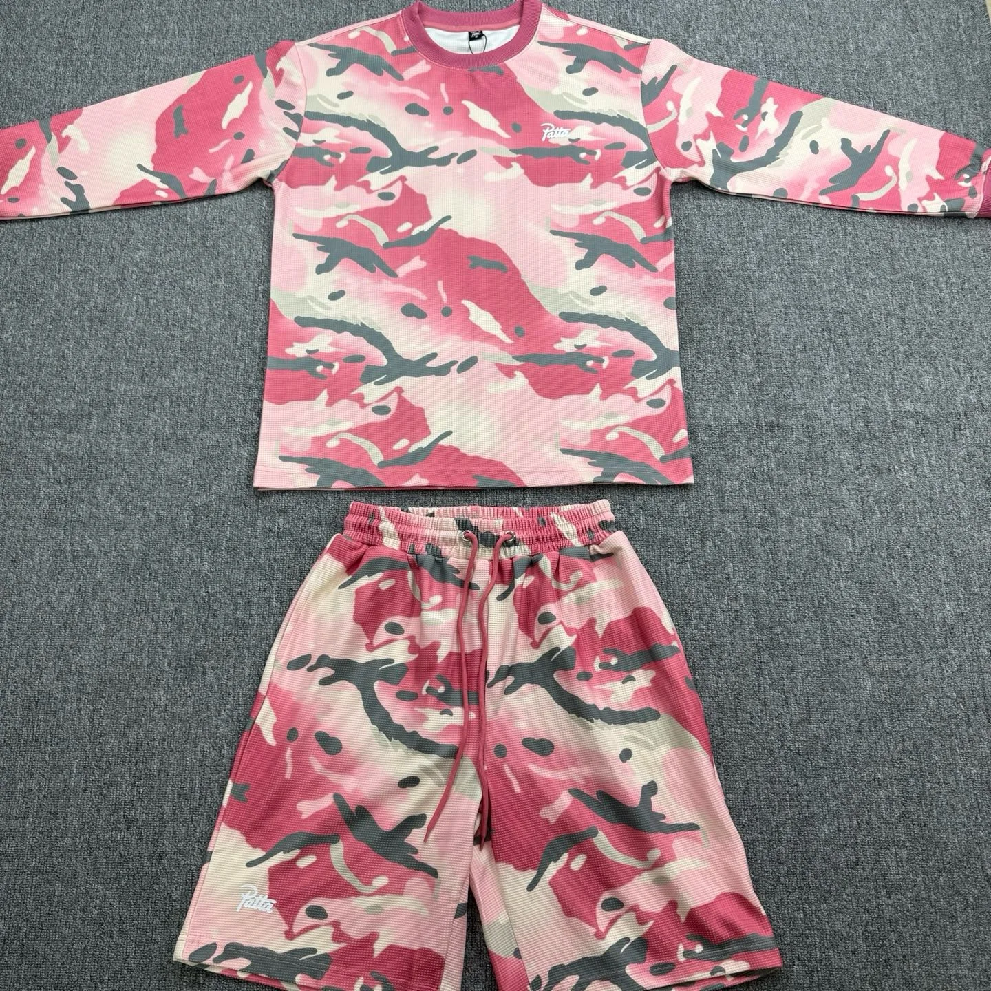 Patta Summer Camouflage Long-Sleeved T-shirt Loose Straight Five-Piece Pants Spring Waffle-Style Sporty Casual Set