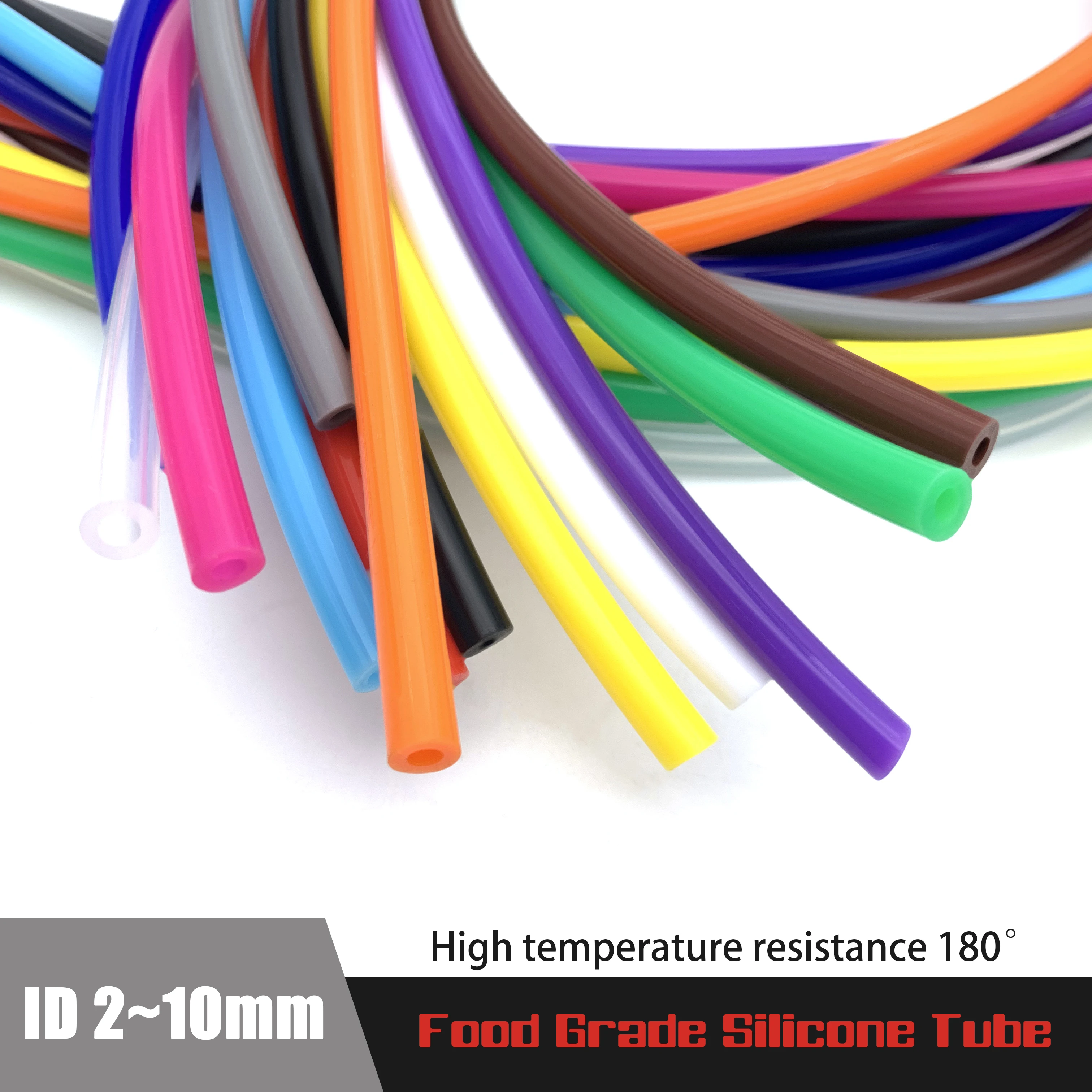 

10M Flexible Silicone Tubing ID2 3 4 5 6 7 8 9 10 12mm Food Grade Tube Pipe Temperature Resistance Nontoxic Colorful Plumbing