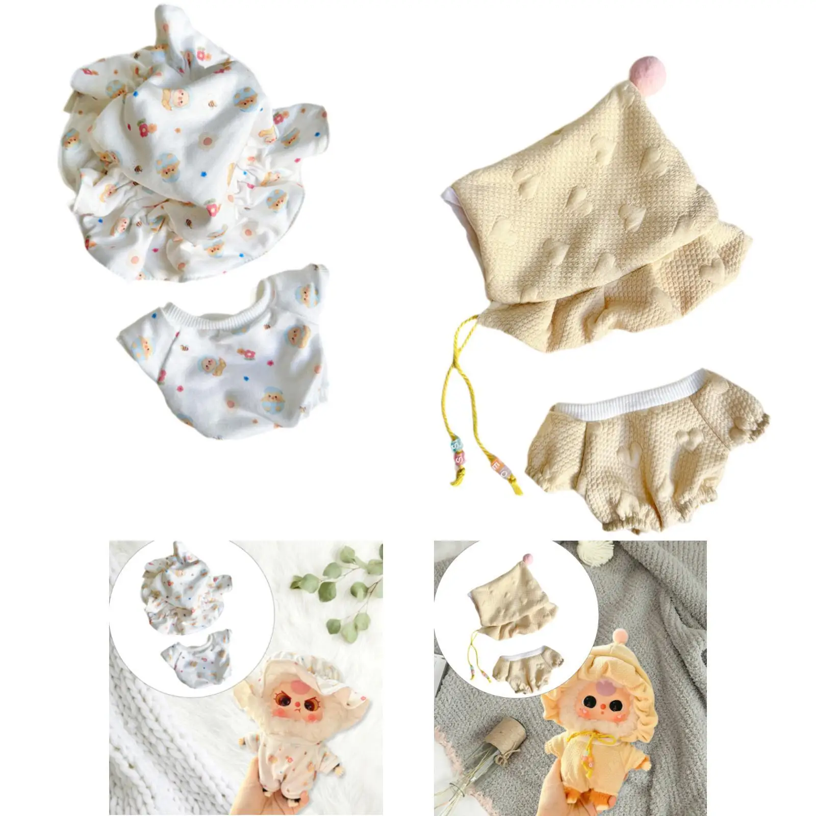 2 pçs bonecas pijamas e chapéu accs traje macacão roupas em miniatura para 8in bonecas vestir-se menino bonecas meninas presentes de aniversário