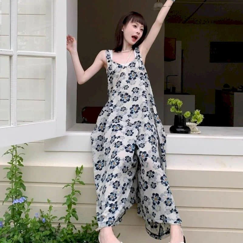 Combinaisons surdimensionnées pour vacances, combishort ample sans manches, décontracté, Style coréen, pantalon à jambes larges élégant, tenue une pièce pour femmes