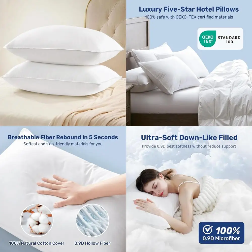 

Набор из 2 роскошных хлопковых подушек - ультрамягкие подушки из 100% хлопка, альтернатива пуху, для всех положений сна