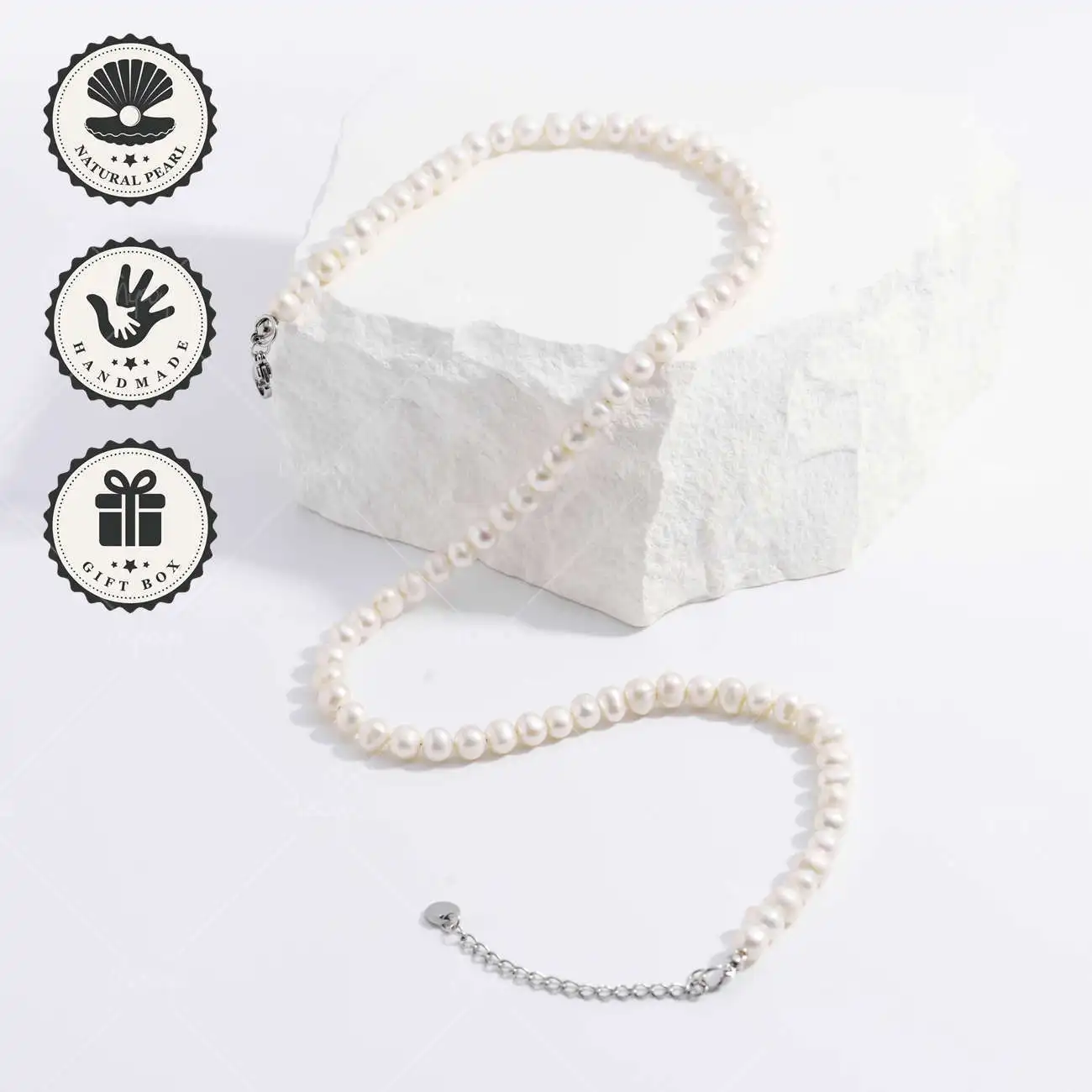 

MYSOYA White Freshwater Pearl Necklace 5-6mm with Silver Extender Chain, Gift Box, Ideal Birthday & Anniversary Gift