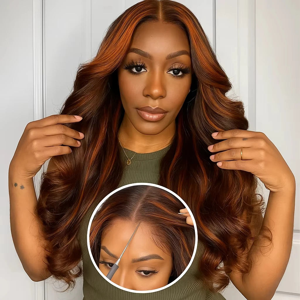 الجسم موجة 13x4 الدانتيل الباروكة الأمامية 100% خصلات الشعر المستعار الإنسان الزنجبيل البرتقالي حريري 5x5 الدانتيل إغلاق شعر مستعار تسليط الضوء على اللون P4-350 قبل قطعها