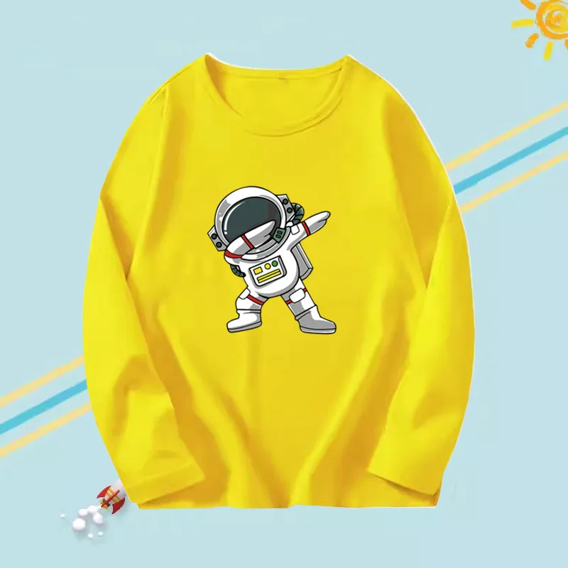 Spring Autumn Boy Long Sleeve Tee Shirt Big boy Astronaut Dance Graphic Tee Kids Cotton Tee  Boys Tops Tees Cartoon Kids Clothes