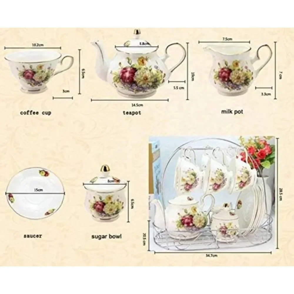 Imagem -05 - Cerimônia do Chá Conjunto Cerâmico com Suporte de Metal Cerimônia do Chá Rosa Branca e Vermelha Copa Europeia Teaware Cozinha Jantar Bar 15 Pcs