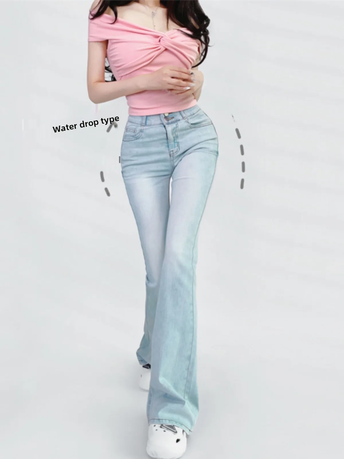 

High Waist Stretchy Denim Pants with Fake Butt And Flared Legs for Women Spring Autumn Cotton Elastic Jeans Slimming Waist