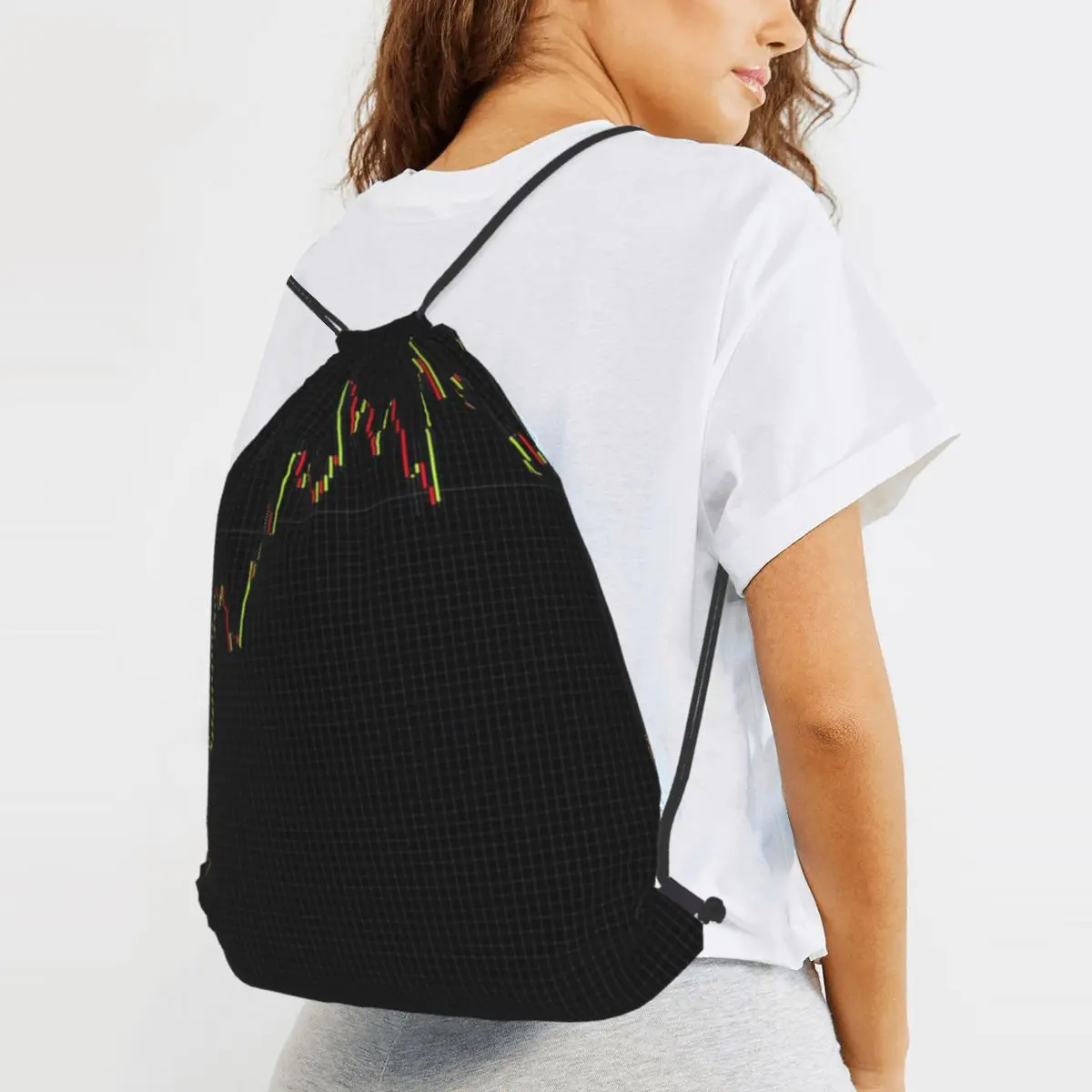 Japanese Candlestick Chart Backpacks Portable Drawstring Bags Sports Bag Book Bags for Travel School