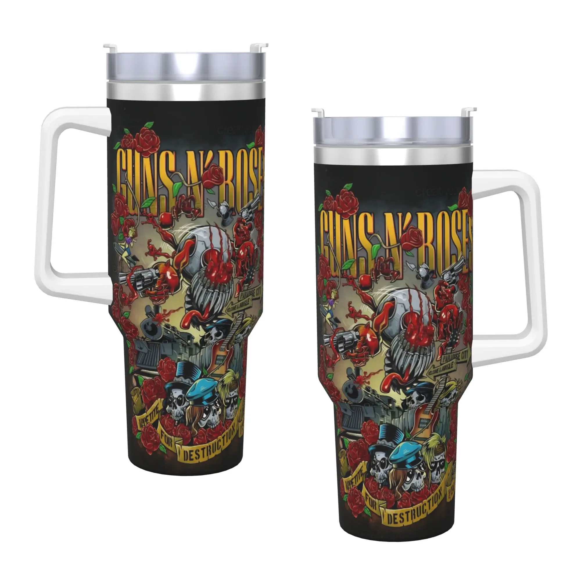

Guns N Roses Band Mugs Cup With Straws Beach Cold Drink Water Bottle Insulated Large Capacity Thermal Mug