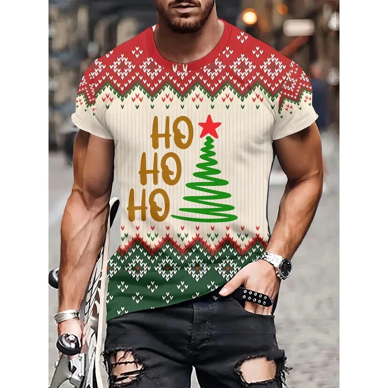 3D Print Christmas T-shirt For Men Cute Cartoon Santa Claus Candy Reindeer T Shirts Funny Kid New Fashion Xmas Tee 2026 New Year