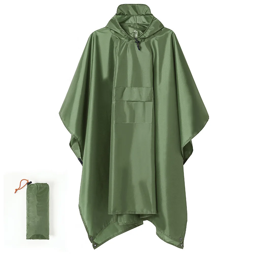 3 In 1 Outdoor Military Raincoat Hooded Sleeve Waterproof Rain Poncho Motorcycle Rain Cover Camping Hiking Travel Rainwear Tent