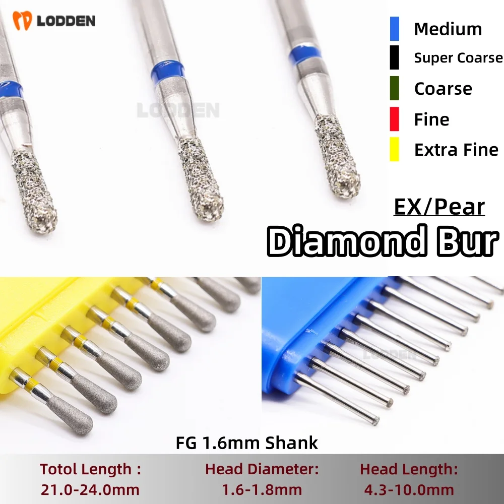 Lodden Diamond Burs Dental Grinding Tools for Clinic Dentist use 1.6mm FG High Speed Shank Handpiece 10pcs/lot