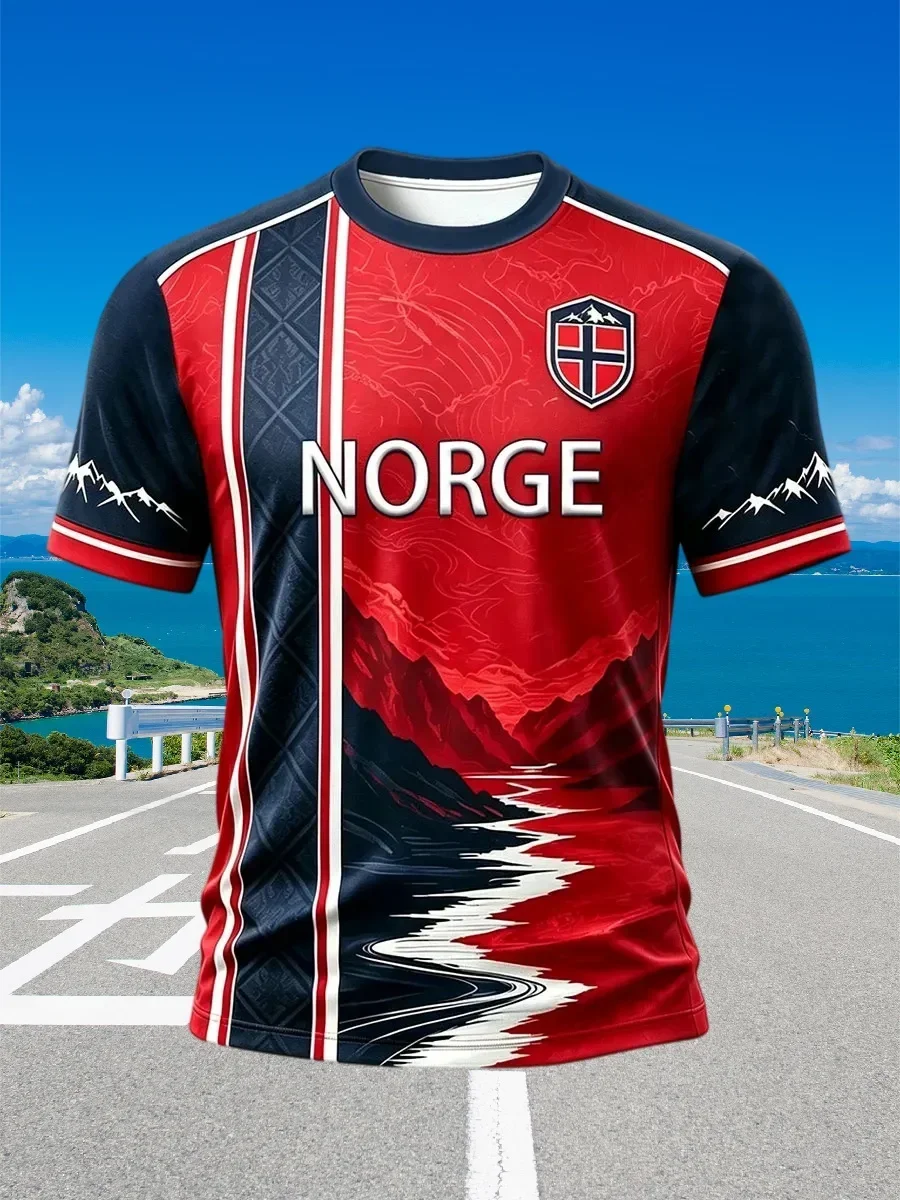 2027 3D Printed Norwegian Flag Parent-child Football Summer and Autumn Sports Leisure Quick Drying Parent Child Clothing