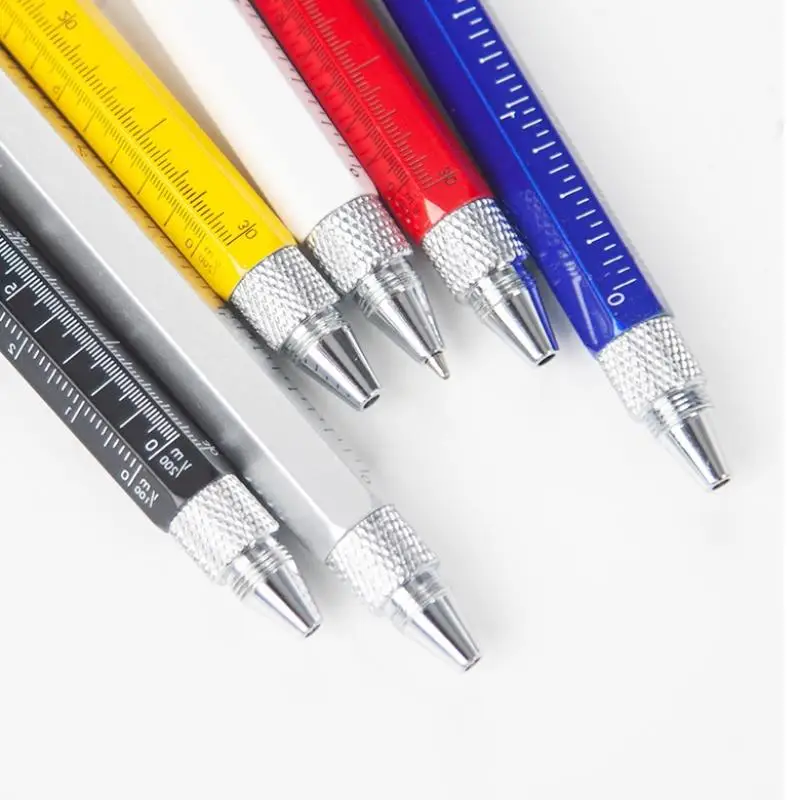 6 In 1 Multifunctional Pen Touch Screen Stylus Capacitive Pen With Screwdriver Ruler Levelgauge Refillable Ballpoint Pencil Too