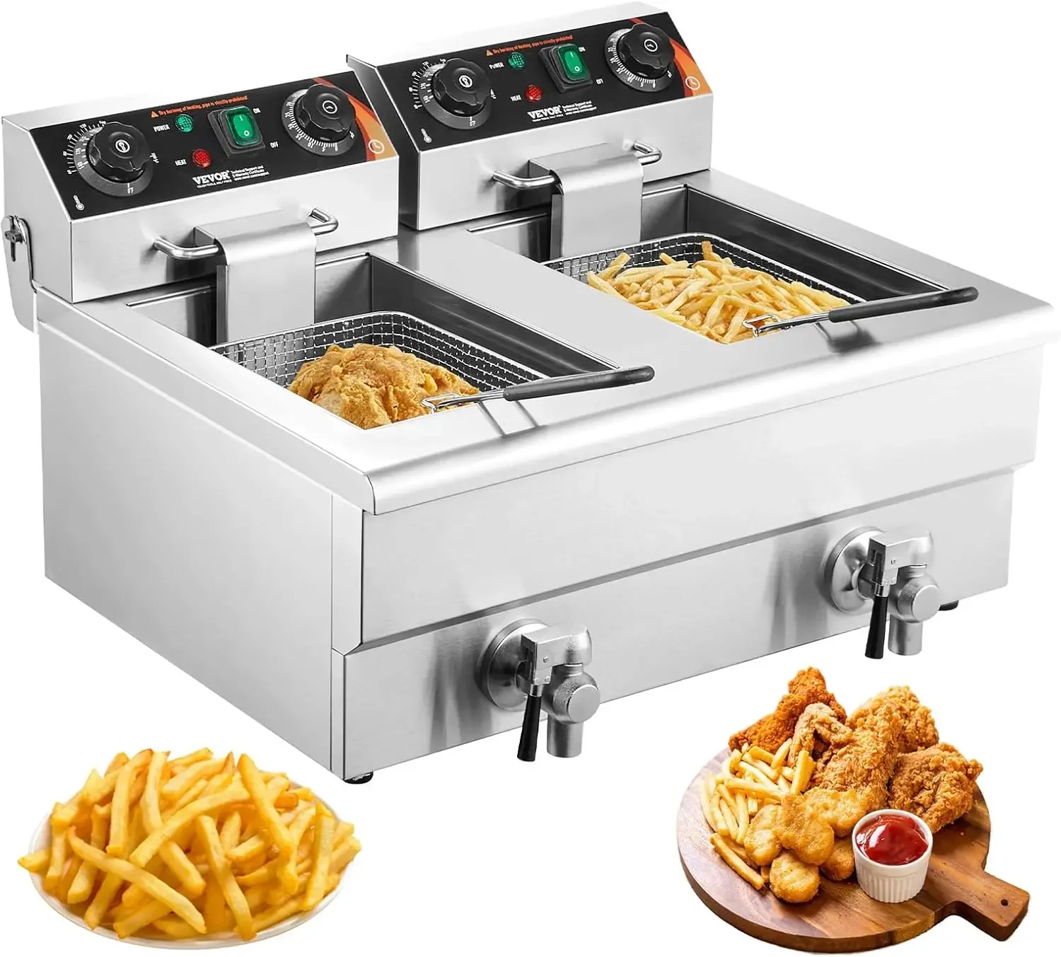 Commercial Deep Fryer, Dual Tank 3000W Electric Countertop Fryer with Basket, 2 x 11.6Qt/11L Double Stainless Steel Oil Fryer wi
