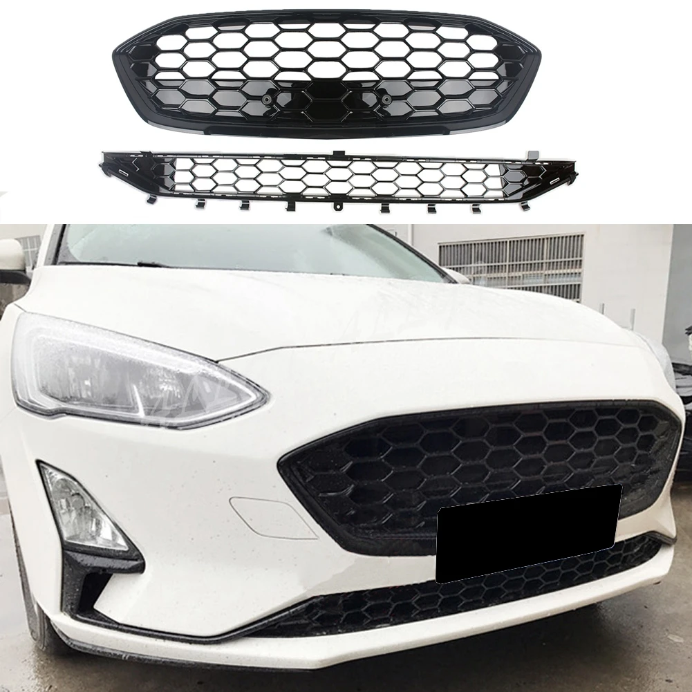 Car Front & Lower Grille  Bumper Grill Honeycomb For Ford Focus 2019 2020 2021 2022