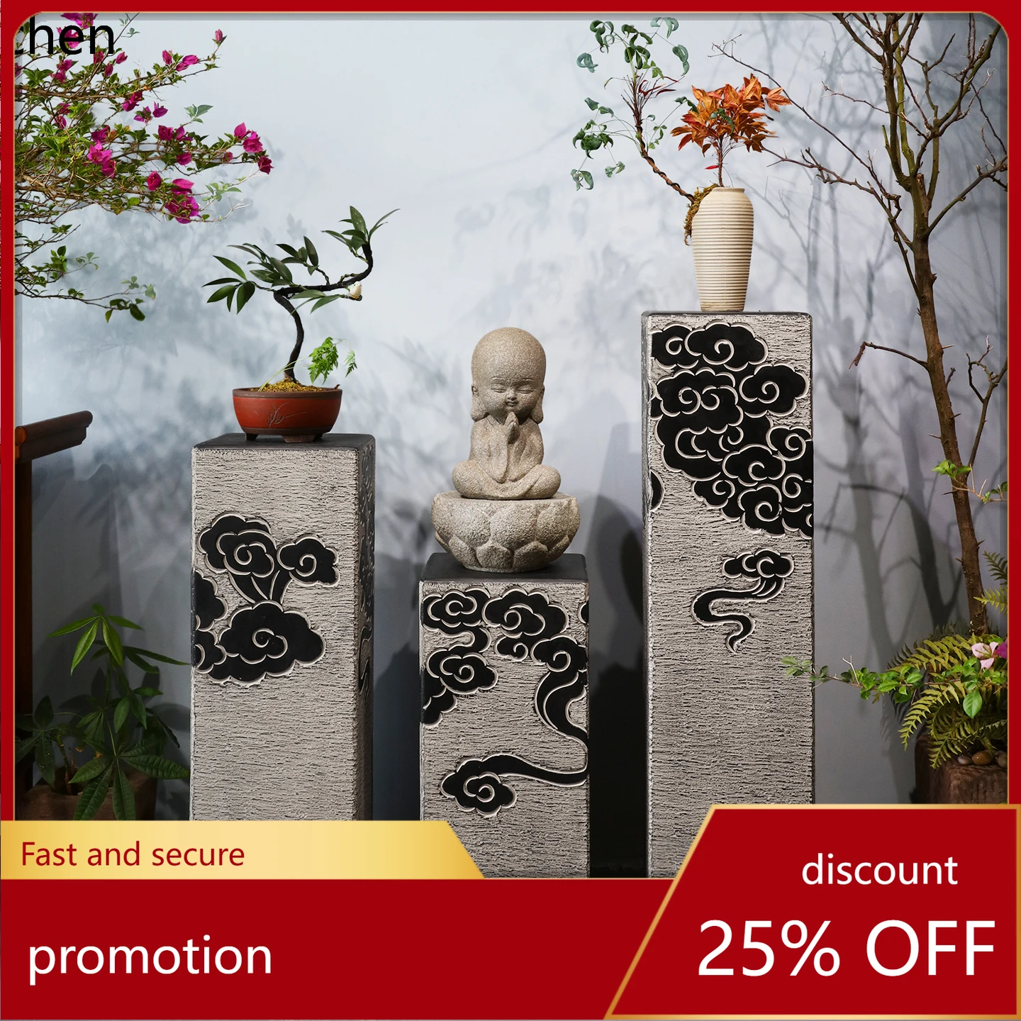 

CZ Display Column Imitation Stone Pedestal Ornament Base for Living Room Entrance Floor