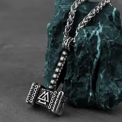 Nordic 316L Stainless Steel Thor's Hammer Pendant Necklace Men and Women Simple Creative Punk Amulet Necklace Jewelry Wholesale