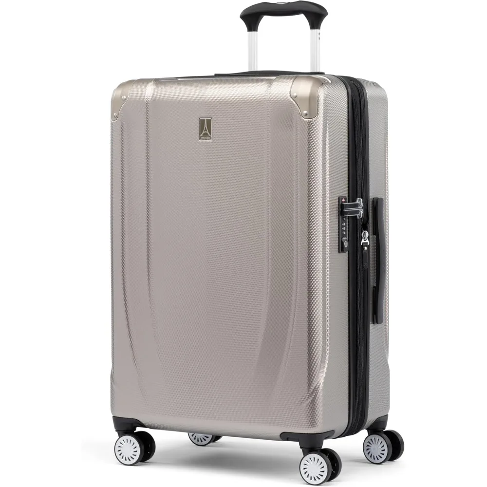 Bagagem rígida expansível média de 25 polegadas com 8 rodas giratórias, mala leve para viagens, opção de bolsa verificada, carvão