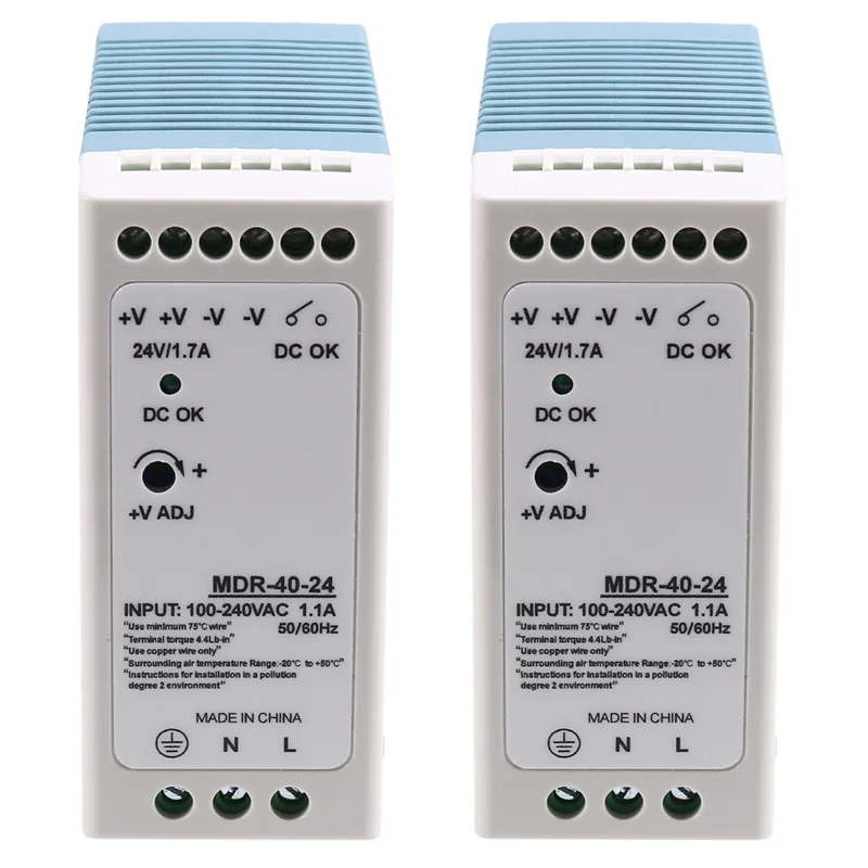 

2X MDR-40-24 В 24 В 40,8 Вт Источник питания на DIN-рейку AC-DC Драйвер Регулятор напряжения Источник питания 100 В-240 В ПРОДАЖИ