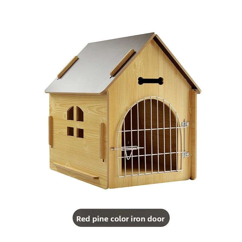 Simple wooden dog house and cat house, dog house with pet windows, detachable pet nest, dog house with iron doors and windows