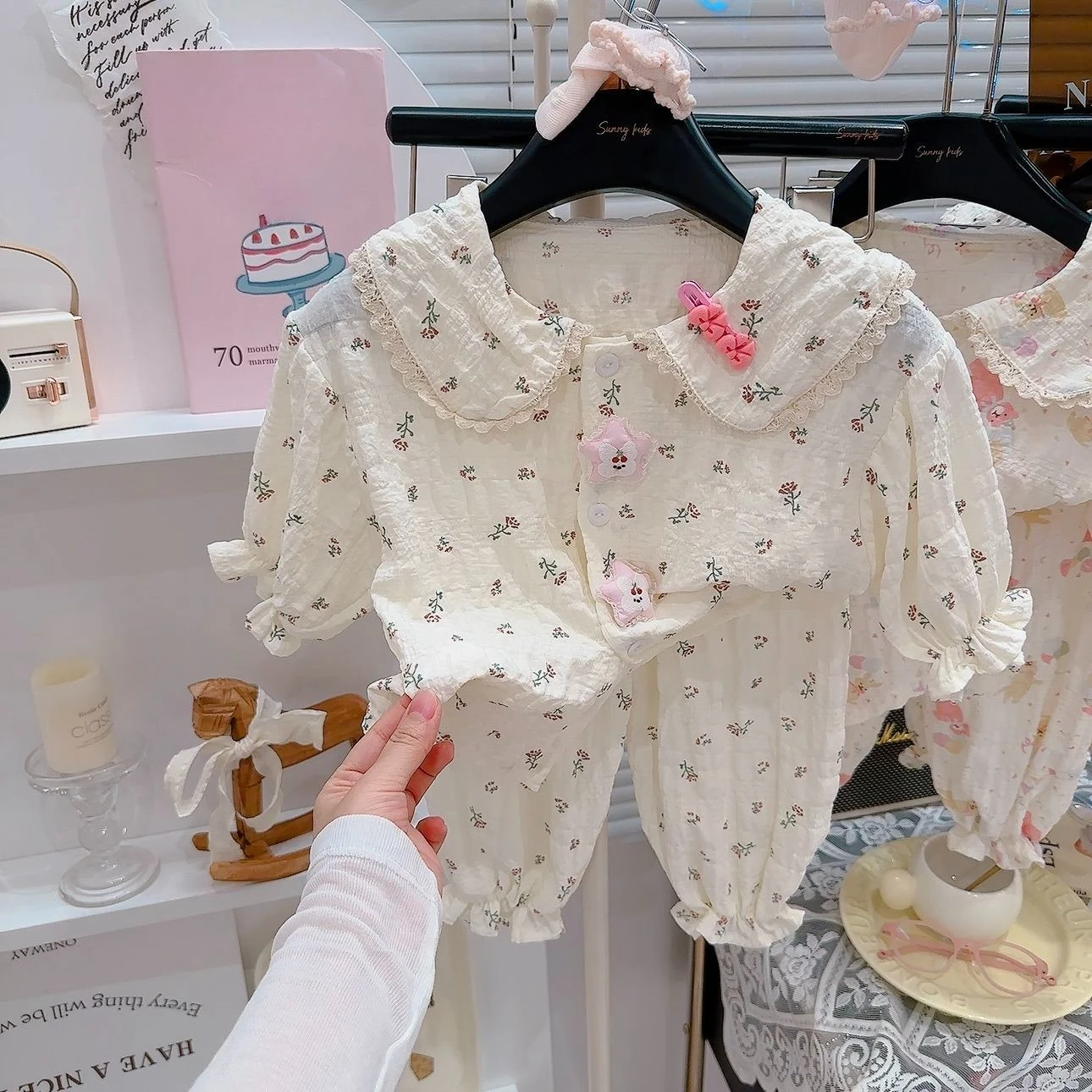 Summer Girls Lace Casual 3D Cute Air Conditioning Pajamas Set Parent-Child Matching Loungewear