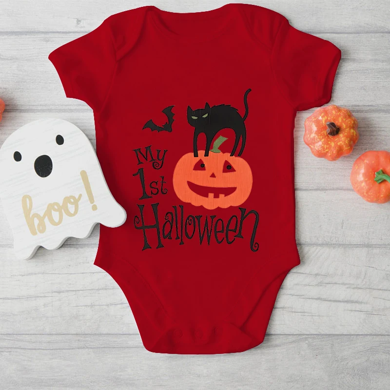 Funny Cat Bat Pumpkin Bodysuits 100% Cotton White Newborn Boys Girls Clothes My 1st Halloween Fashion Creative Infant Jumpsuits