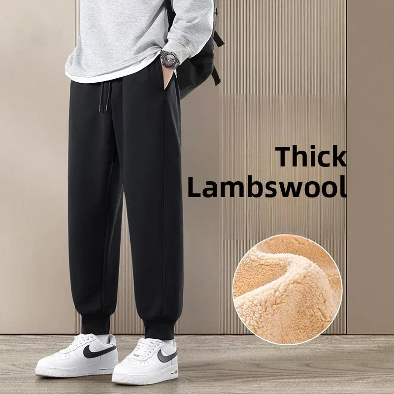 

Зимние утепленные брюки свободного кроя на флисовой подкладке из овчины, вельветовые, для мужчин и женщин, теплые повседневные брюки прямого кроя с карманами