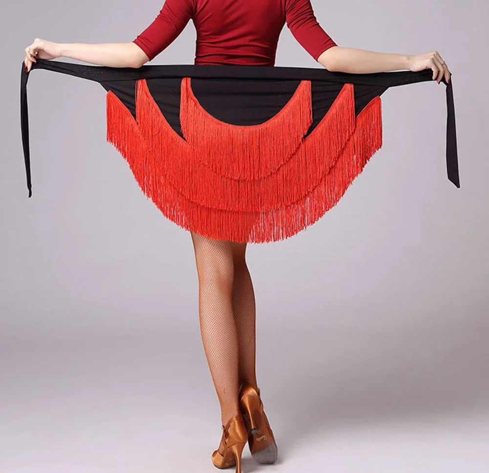 Jupe de danse latino con frange pour femmes, frange à pampilles, écharpe pour la pratique du gril, samba, tango, chacha, phtalHip