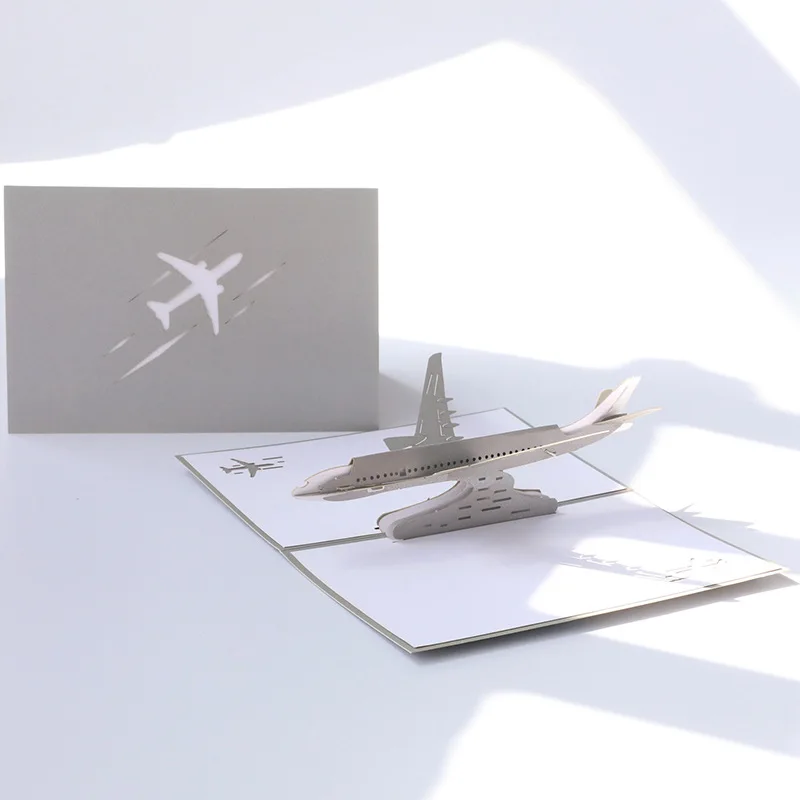 

1 sheet Pop up Civil Aviation Aircraft Birthday Cards Graduation Handmade 3D Postcard Gift Transport Small Card Children's Day