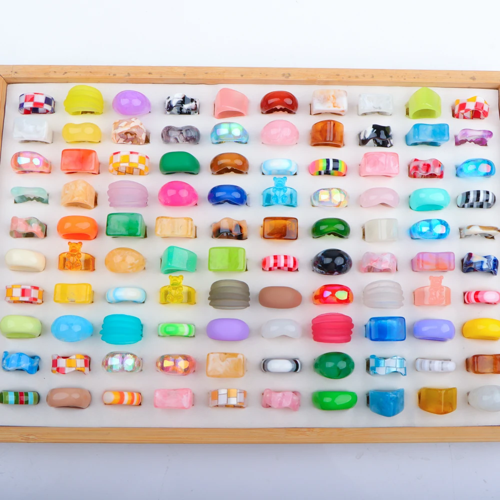 10/20/30/50Pcs/Pack Y2K Mixed Style Resin Rings Multi Colors Finger Ring Mix And Match For Daily Outfits Party Accessories Gift
