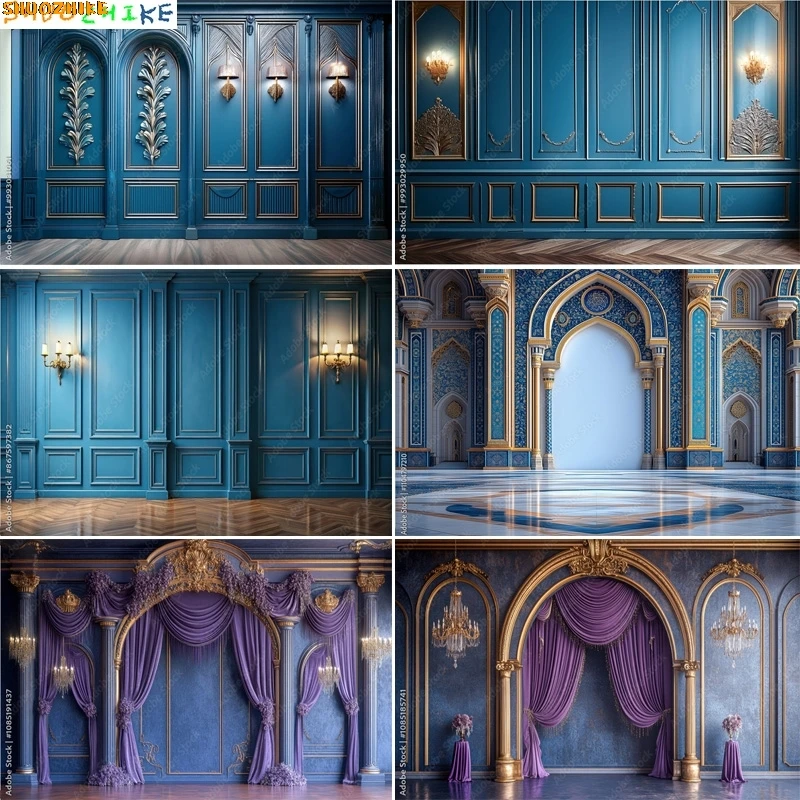 

Golden Palace Interior Background Elegant Hall Marble Columns Arch Windows Luxury Weddings Banquets Photography Backdrops GK-02