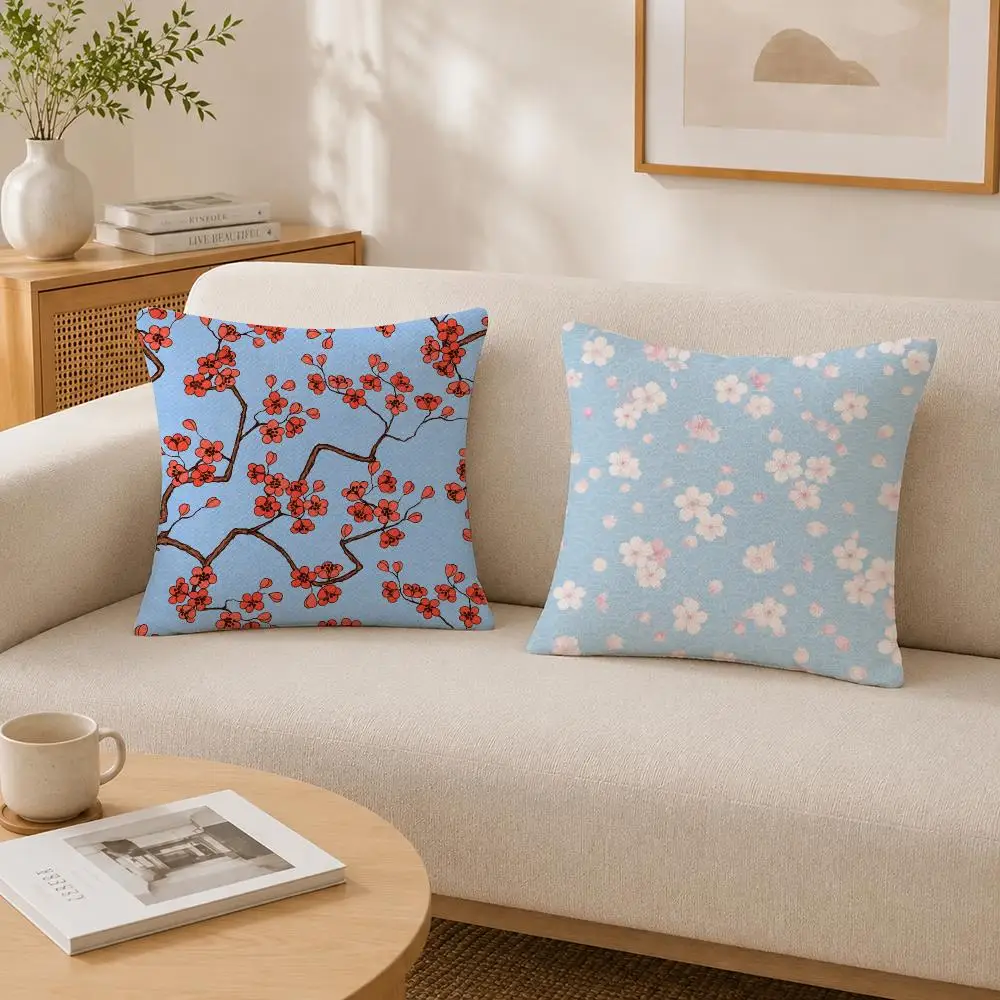 Sakura Cherry Blossom Seamless Cushion Cover Soft Fluffy Short Plush  Pillow Case Throw Decorative for Sofa Bedroom Home Decor
