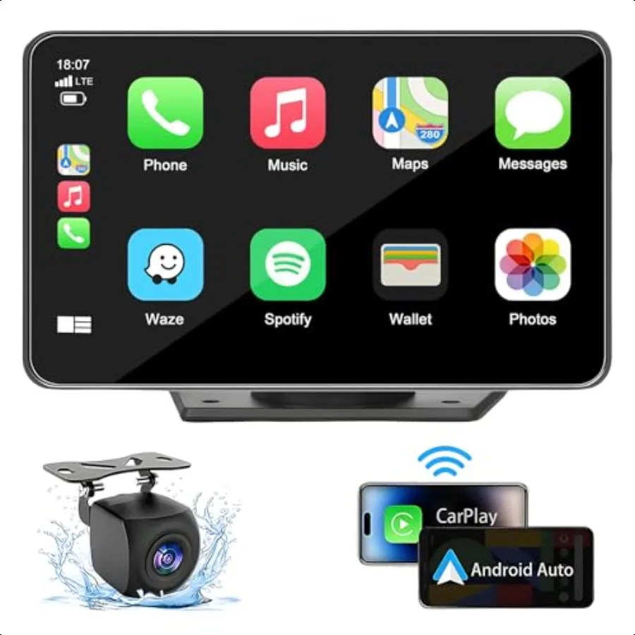 

7 HD Portable Carplay Wirel Touch Screen Double Din Car Stereo Compatible Apple Carplay and Android Auto with GPS Navigation Vo