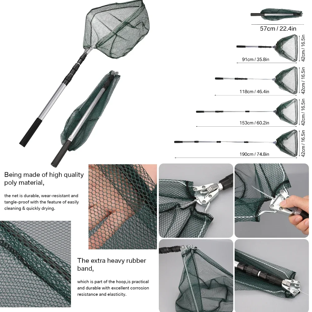 Salabre triangular plegable con mango telescópico para carpa y trucha - imagen 3
