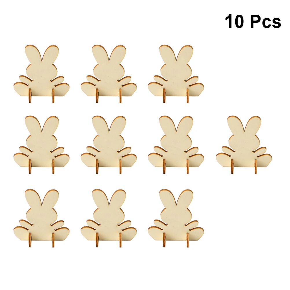 

10pcs Rabbit Wood DIY Figurine Home Decor Bunny nament Craft Nature Wood Cutting Easter Toy Wooden Desktop Decorations