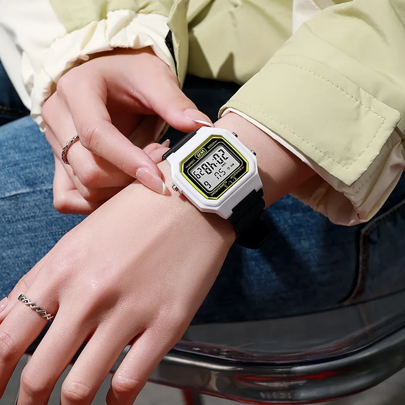 Jam Tangan Olahraga Digital Jam Tangan Elektronik Pelajar Anak Laki-laki dan Perempuan Jam Tangan Pria Wanita Warna Macaron Jam Tangan Persegi Tahan Air