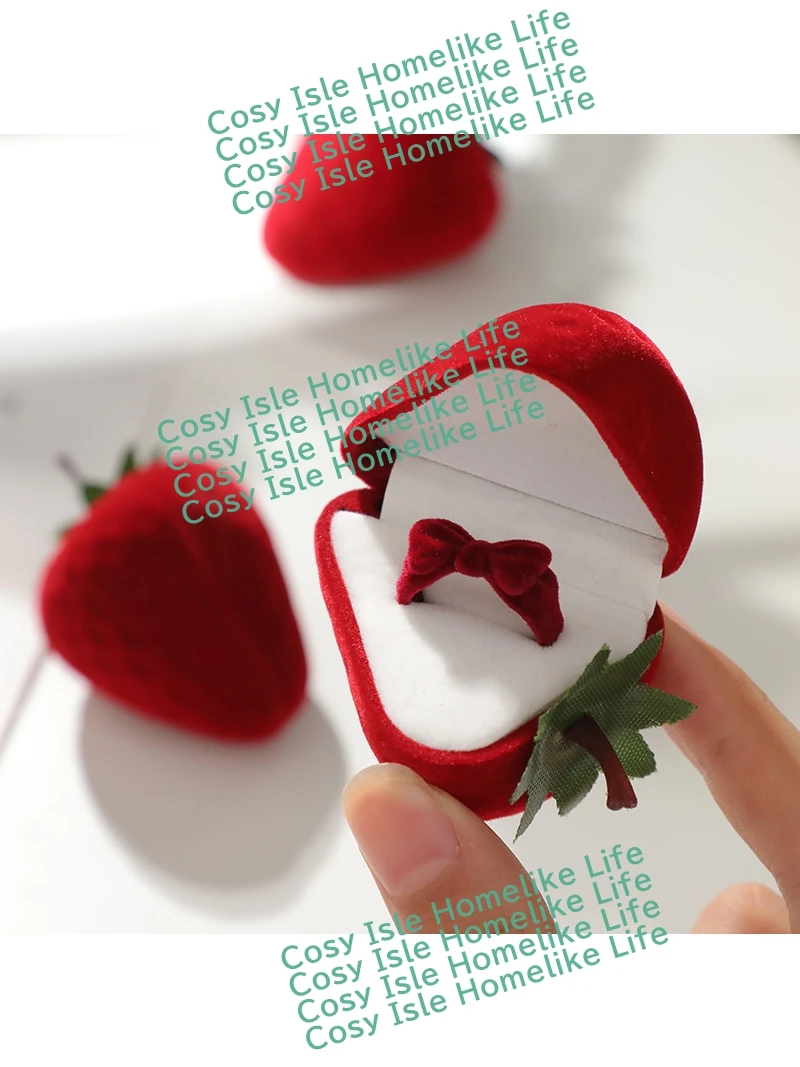Popular Strawberry Box Cute Jewelry Boxes Ring Flocking Storage Box Fashion Earring Jewelry Box Birthday Gift Romantic Boxes