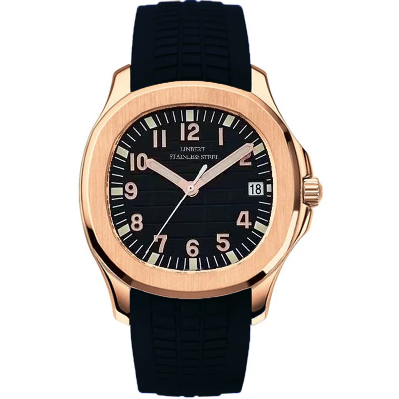 LINERT 2022 Patek Men's Watch Rose Gold Automatic Mechanical Watch Digital Hands Glow in the Dark Waterproof Steel Men's Watch