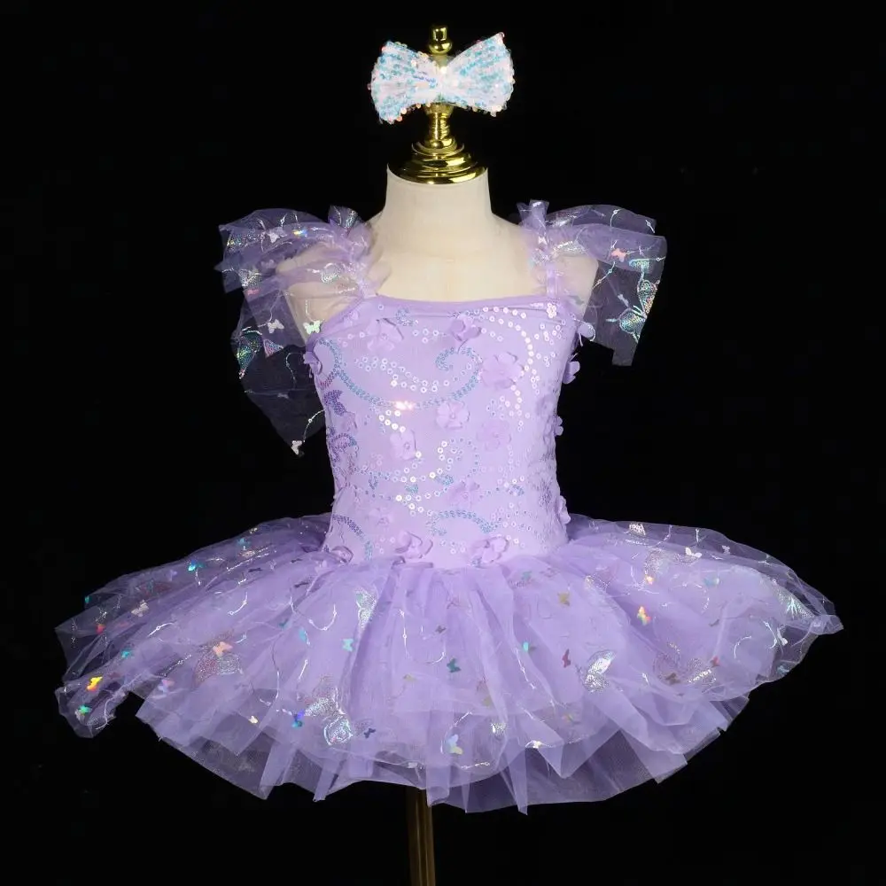 

Модное детское балетное платье с блестками, современная пышная одежда для выступлений, праздничное платье с цветами, балетная пачка для детей