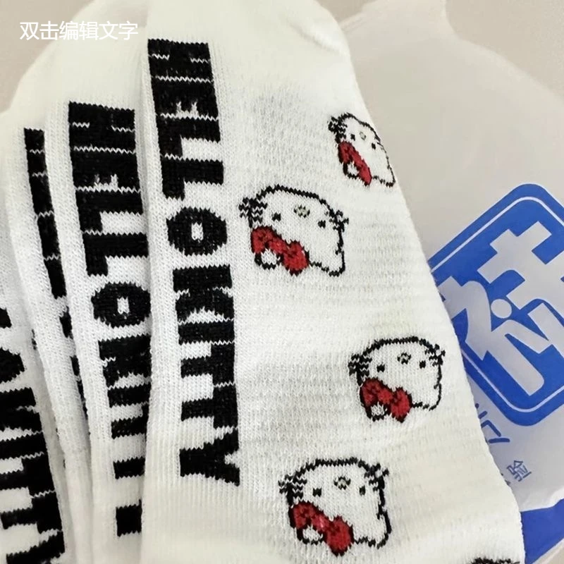 Chaussettes mi-mollet Hello Kitty pour femmes, édition fine, évider, respirant, nœud papillon, mignon Kawaii, habillage, été