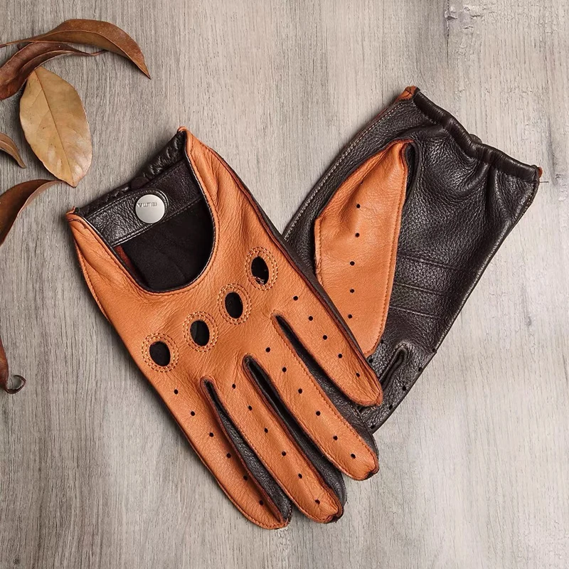 Deerskin Leather Fitness Exercise Gloves for Men Autumn Winter Suitable for Cycling Motorcycle Mitten Vintage Unlined Guantes