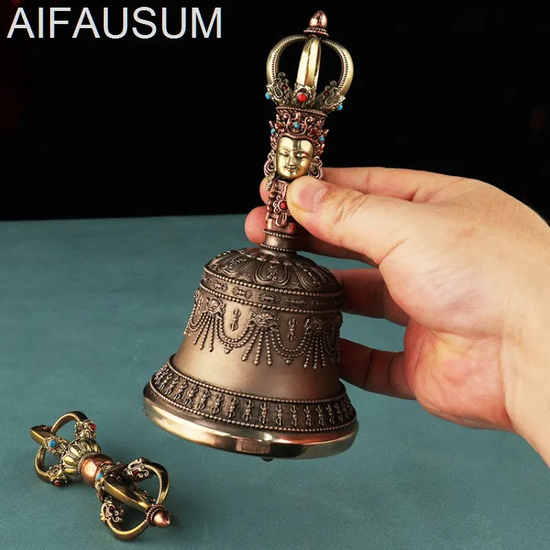 1set Copper Bronze Pure silver Handbells gokorei gokosho Five-pronged vajra bell and Vajra,16.7cm