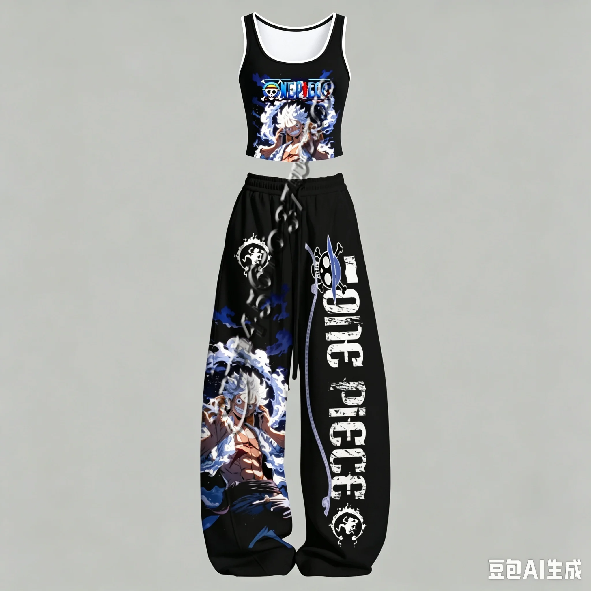 26/27 New One Piece Anime Character Tank Top Wide Leg Pants Set Men Women Unisex Casual 2 Piece Outfit FamilyMatching