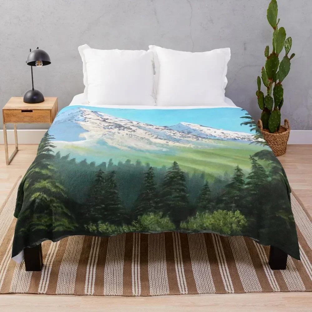 

Bob Ross Inspired Landscape - Mountain Art Throw Blanket Decorative Sofa sofa bed Decorative Beds Blankets