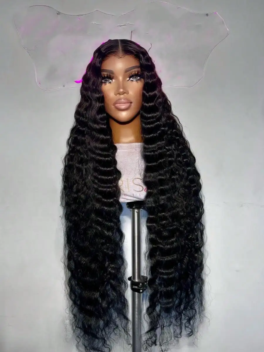 200% 40 بوصة 5x5 موجة عميقة الدانتيل إغلاق الباروكات شعر الإنسان قبل قطعها مع شعر الطفل 13x4 HD الدانتيل الشفاف الباروكات الأمامية مجعد